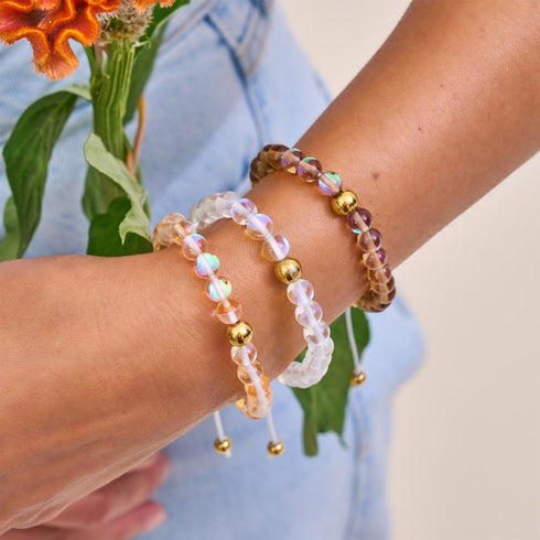 Supernova arc-en-ciel | Or | Bracelet de perles en macramé de verre Galaxy